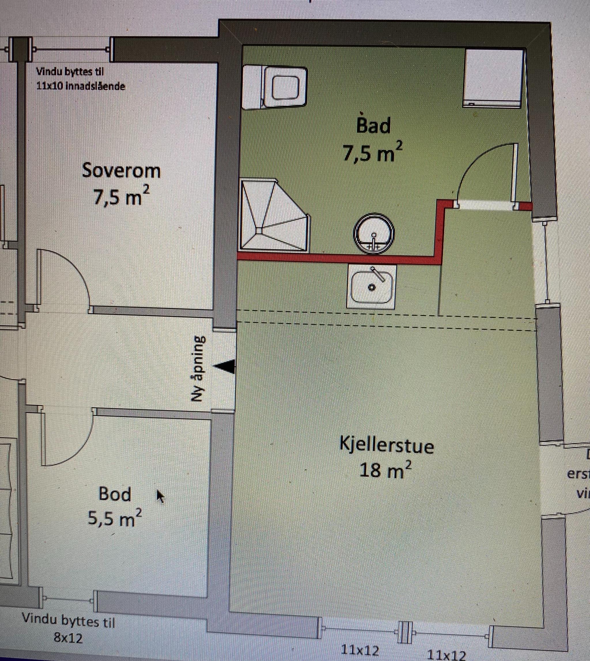 Plantegning av hybel